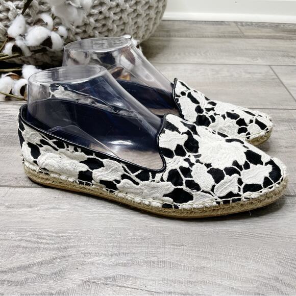 Cole Haan Shoes - Cole Haan Palermo Crochet Lace Slip On Espadrille Flats Black White Size 7.5M